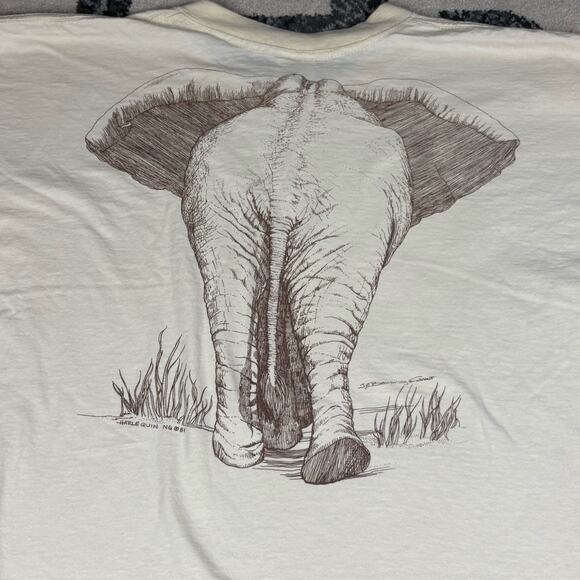 Vintage Elephant Graphic T-Shirt Cream Men’s Size L Wildlife Nature Animal Tee - Picture 4 of 8